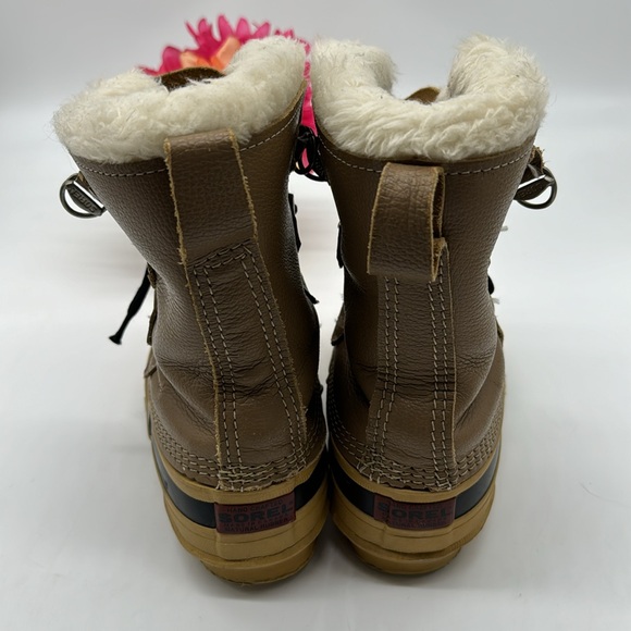 Sorel Tan Leather Faux Fur Warm Winter Boots Size 7 WRB6954K - Picture 3 of 6